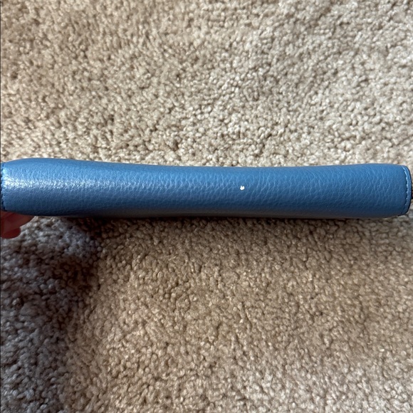 kate spade Blue Pebbled Leather Zip Around Wallet with Gold Logo - Picture 4 of 6